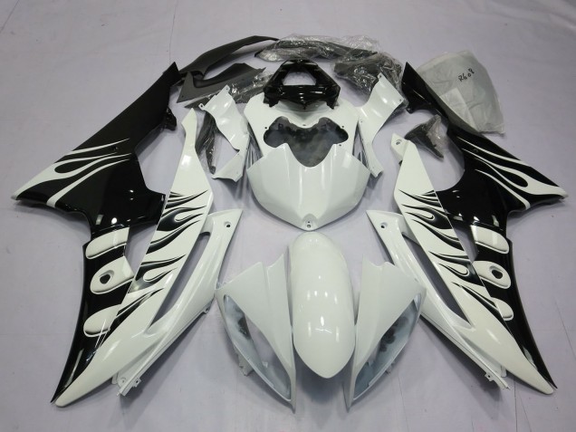 2008-2016 Yamaha R6 Motorcycle Fairings - White Glossy Black Flame Canada