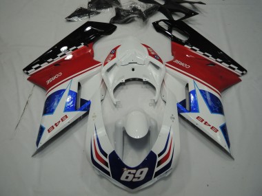 2007-2014 Ducati 848 Motorcycle Fairings - White Red Blue Glossy Black Corse 69 Canada