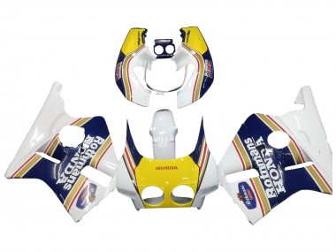 1987-1989 Honda CBR400RR NC23 Motorcycle Fairings - White Yellow Blue Rothmans Canada