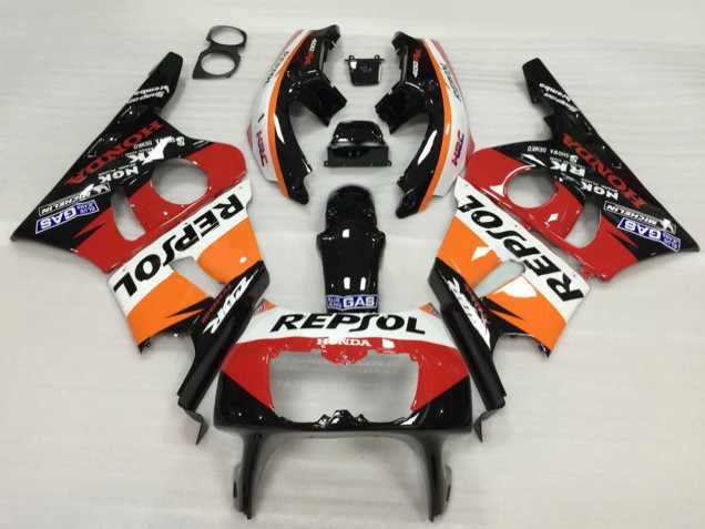 1987-1989 Honda CBR400RR NC23 Motorcycle Fairing - Orange White Red Glossy Black Repsol HRC Canada