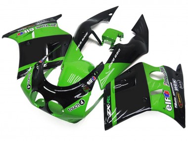 1989-1990 Kawasaki ZXR250 Motorcycle Fairings - Green Glossy Black Elf Touch4 Bridgestone Canada