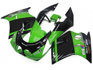 1989-1990 Kawasaki ZXR250 Motorcycle Fairings - Green Glossy Black Elf Touch4 Bridgestone Canada