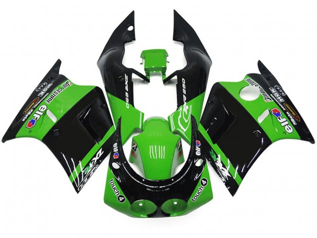 1989-1990 Kawasaki ZXR250 Motorcycle Fairings - Green Glossy Black Elf Touch4 Bridgestone Canada
