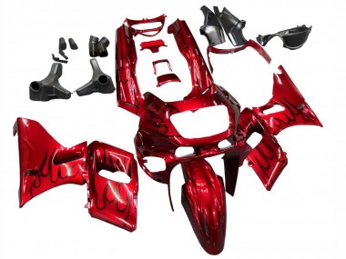 1998-2003 Kawasaki ZZR600 Motorcycle Fairings - Red with Black Flame Canada