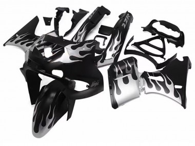 1993-2007 Kawasaki ZZR400 Motorcycle Fairings - Glossy Black Silver Flame Canada