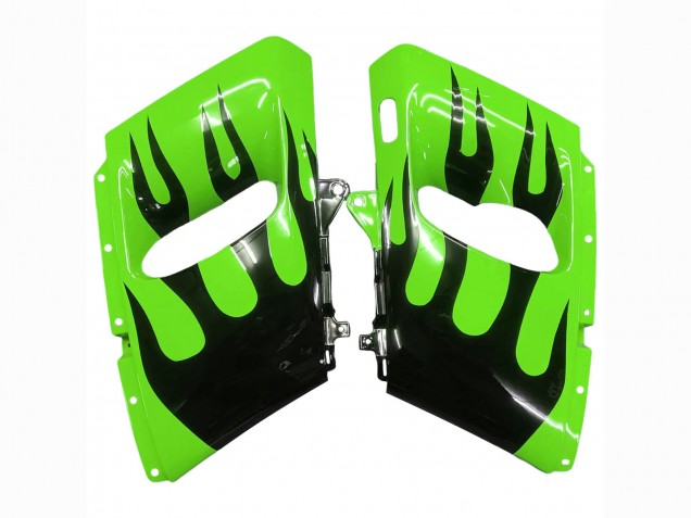 1993-2007 Kawasaki ZZR400 Motorcycle Fairings - Green Glossy Black Flame Canada