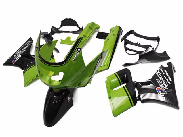 1993-2007 Kawasaki ZZR400 Motorcycle Fairings - Green Glossy Black Elf Touch4 Bridgestone Canada