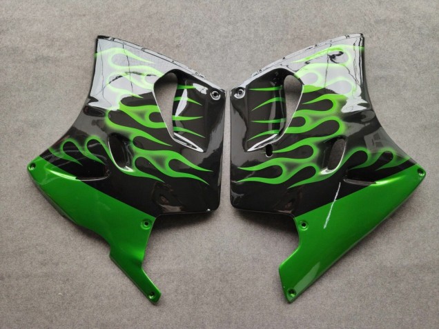 1993-2003 Kawasaki ZZR1100 Motorcycle Fairings - Glossy Black Green Flame Canada