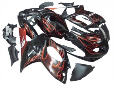 1996-2007 Yamaha YZF600R Thundercat Motorcycle Fairings - Black with Dark Orange Flame Canada