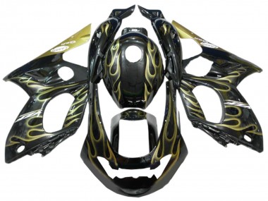 1996-2007 Yamaha YZF600R Thundercat Motorcycle Fairings - Black with Gold Flame Canada