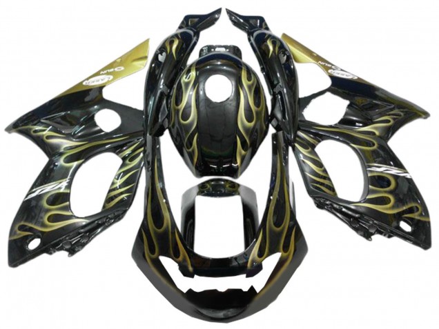 1996-2007 Yamaha YZF600R Thundercat Motorcycle Fairings - Black with Gold Flame Canada