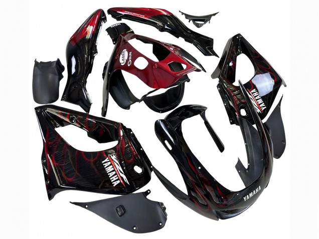 1997-2007 Yamaha YZF 1000R Thunderace Motorcycle Fairings - Black with Dark Red Flame Canada
