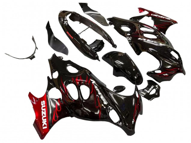 2004-2006 Suzuki GSX600F/GSX750F Motorcycle Fairings - Glossy Black Red Flame Canada