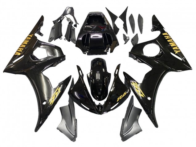 2006-2009 Yamaha YZF R6S Motorcycle Fairings - Glossy Black Gold Decals Canada