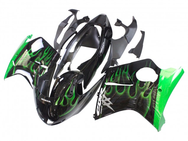1996-2007 Honda CBR1100XX Blackbird Motorcycle Fairing - Glossy Black Green Flame Canada