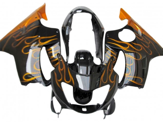 1999-2000 Honda CBR600 F4 Motorcycle Fairings - Glossy Black Gold Flame Canada
