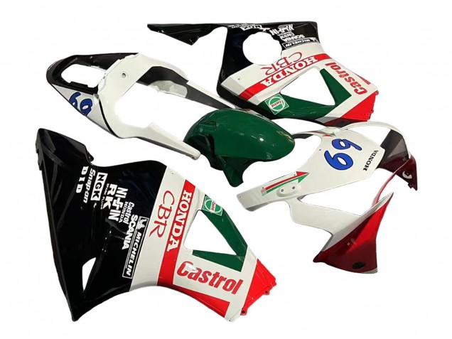 2002-2003 Honda CBR900RR 954 Motorcycle Fairings - White Red Green Glossy Black Castrol Canada