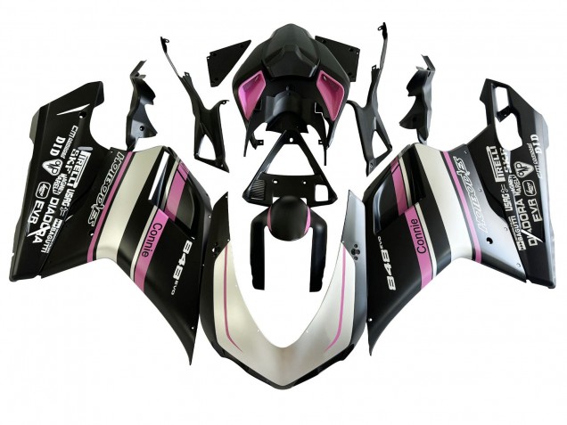 2007-2014 Ducati 848 Motorcycle Fairings - White Pink Glossy Black Connie Canada