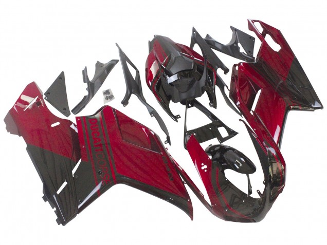 2007-2014 Ducati 848 Motorcycle Fairing - Red Glossy Black Canada