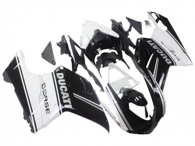 2007-2014 Ducati 848/1098/1198 Motorcycle Fairings - White Glossy Black Corse Canada