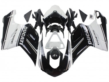 2007-2014 Ducati 848/1098/1198 Motorcycle Fairings - White Glossy Black Corse Canada