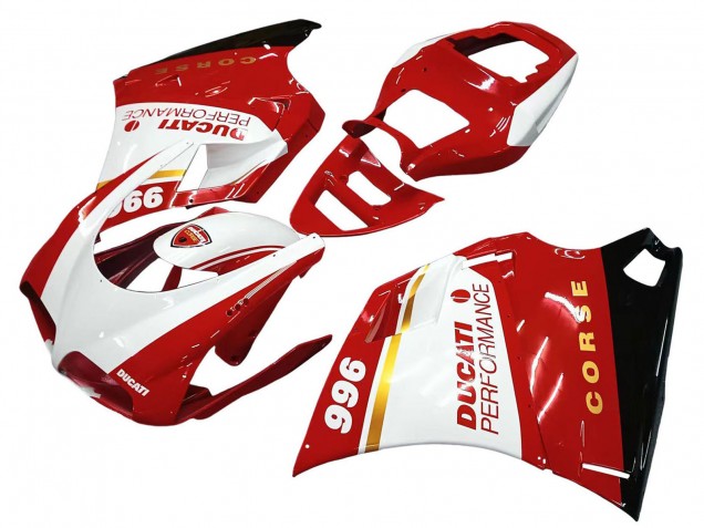 1993-2005 Ducati 996 Motorcycle Fairings - White Red Gold Glossy Black Corse Performance Canada