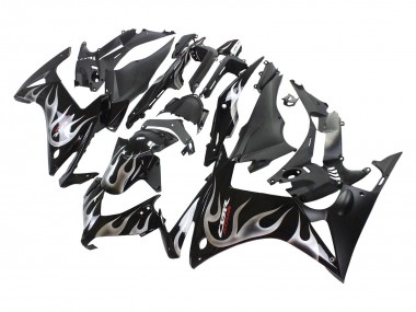 2013-2015 Honda CBR500R Motorcycle Fairings - Glossy Black Silver Flame Canada