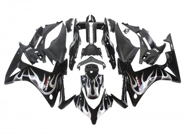 2013-2015 Honda CBR500R Motorcycle Fairings - Glossy Black Silver Flame Canada