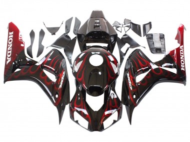 2006-2007 Honda CBR1000RR Motorcycle Fairing - Glossy Black Red Flame Canada