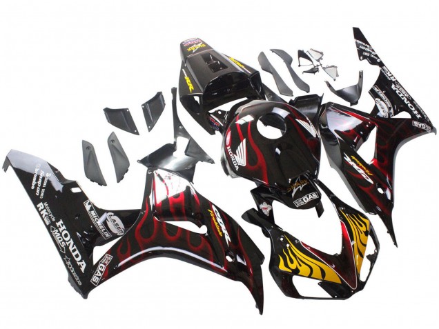 2006-2007 Honda CBR1000RR Motorcycle Fairings - Glossy Black Yellow Red Flame Canada