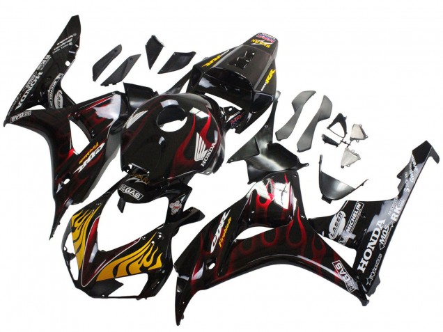 2006-2007 Honda CBR1000RR Motorcycle Fairings - Glossy Black Yellow Red Flame Canada