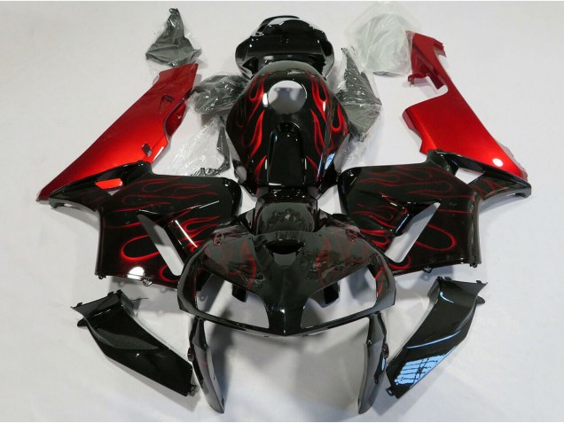 2005-2006 Honda CBR600RR Motorcycle Fairing - Glossy Black Red Flame Canada