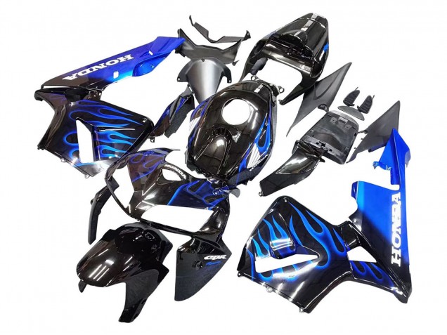 2005-2006 Honda CBR600RR Motorcycle Fairing - Glossy Black Blue Flame Canada