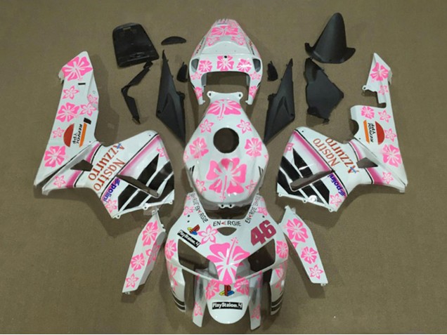 2005-2006 Honda CBR600RR Motorcycle Fairings - White with Pink Floral Nastro Azzurro 46 Canada