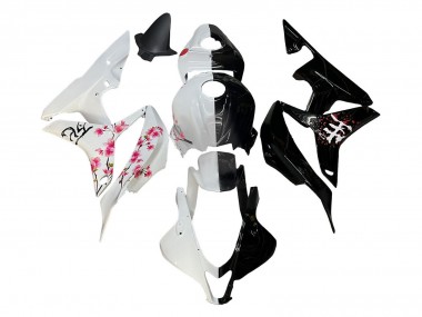 2007-2008 Honda CBR600RR Motorcycle Fairings - White Cherry Blossom Glossy Black Split Canada