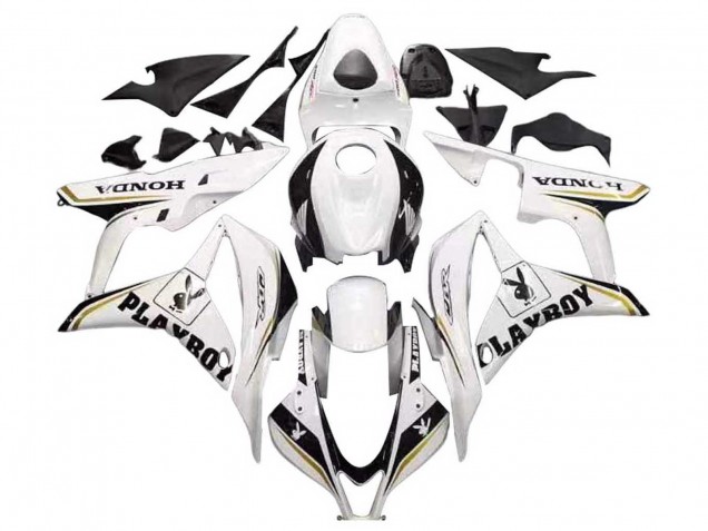 2007-2008 Honda CBR600RR Motorcycle Fairing - White Gold Glossy Black Playboy Canada