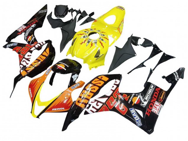 2007-2008 Honda CBR600RR Motorcycle Fairings - Yellow Orange Glossy Black Rossi Repsol Canada