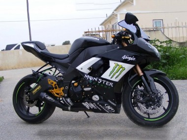 2008-2010 Kawasaki ZX10R Motorcycle Fairings - Glossy Black White Green Monster Elf Canada