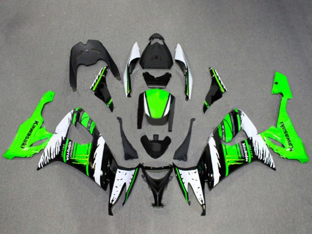 2008-2010 Kawasaki ZX10R Motorcycle Fairings - White Green Glossy Black Flame Canada