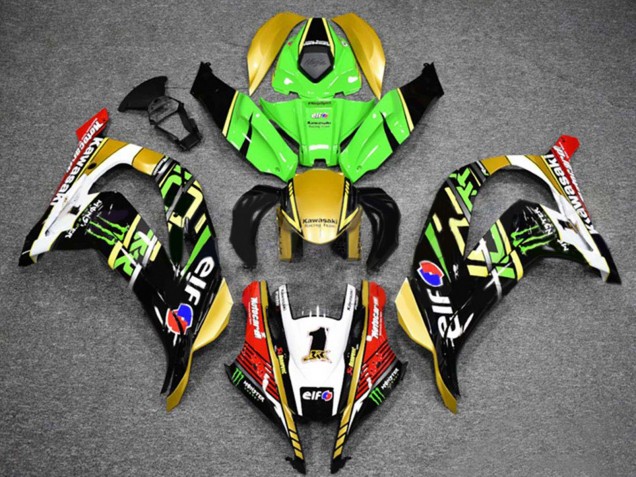 2016-2020 Kawasaki ZX10R Motorcycle Fairings - Green Gold White Red Black Elf Monster Canada