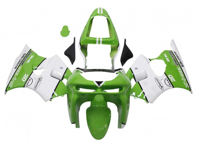 1998-1999 Kawasaki ZX6R Motorcycle Fairings - Green White Black Silkolene Bridgestone Canada