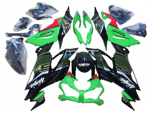 2009-2012 Kawasaki ZX6R Motorcycle Fairings - Red Glossy Black Honeycomb Canada