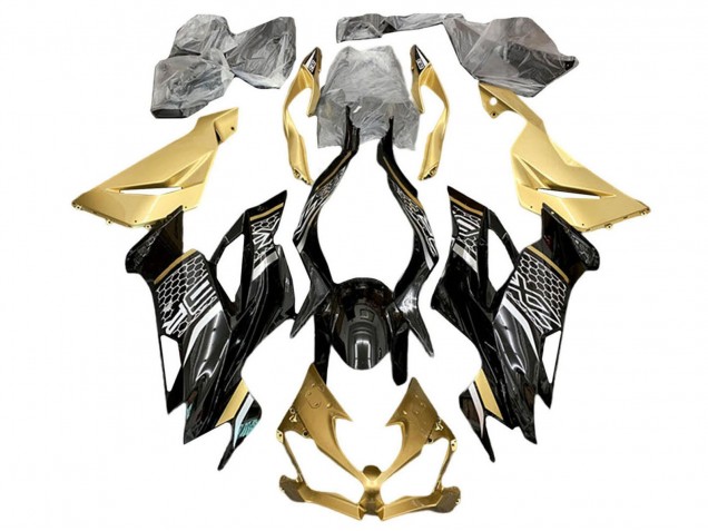 2019-2022 Kawasaki ZX6R Motorcycle Fairings - Gold Glossy Black White Honeycomb Canada