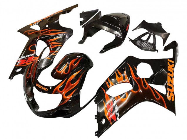 2000-2002 Suzuki GSXR1000 Motorcycle Fairings - Glossy Black Orange Flame Canada