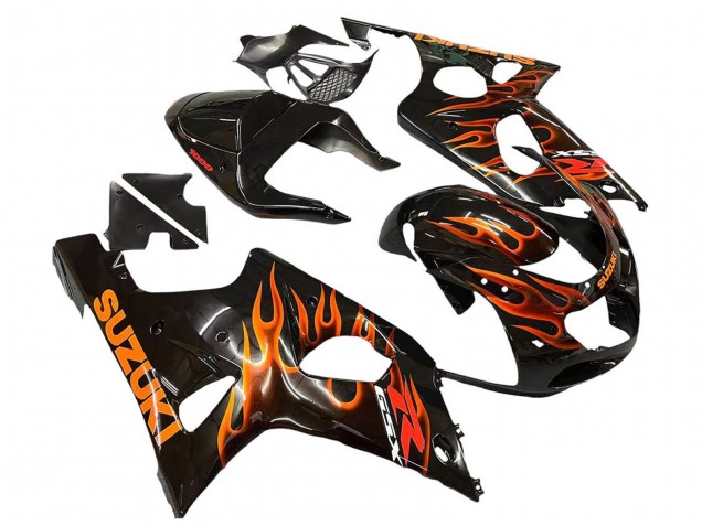 2000-2002 Suzuki GSXR1000 Motorcycle Fairings - Glossy Black Orange Flame Canada