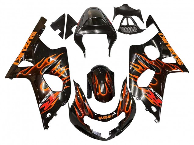 2000-2002 Suzuki GSXR1000 Motorcycle Fairings - Glossy Black Orange Flame Canada