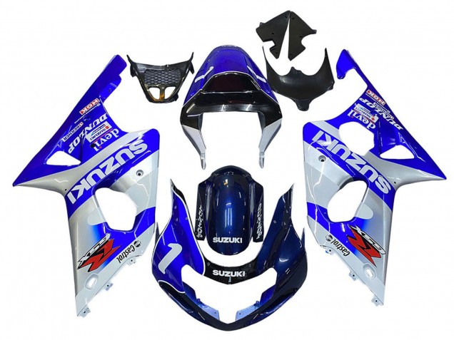 2000-2002 Suzuki GSXR1000 Motorcycle Fairings - Blue White Silver Castrol Dunlop Canada