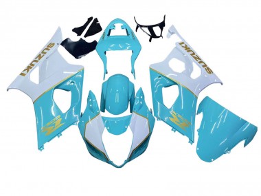 2003-2004 Suzuki GSXR 1000 Motorcycle Fairings - White Light Blue Gold Canada