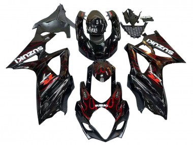 2007-2008 Suzuki GSXR 1000 Motorcycle Fairings - Black Red Flame Canada