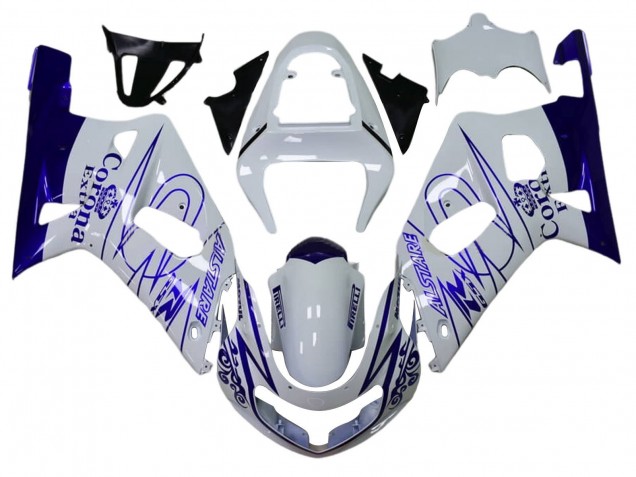 2001-2003 Suzuki GSXR 600 / GSXR 750 Motorcycle Fairings - White Blue Corona Alstare Canada